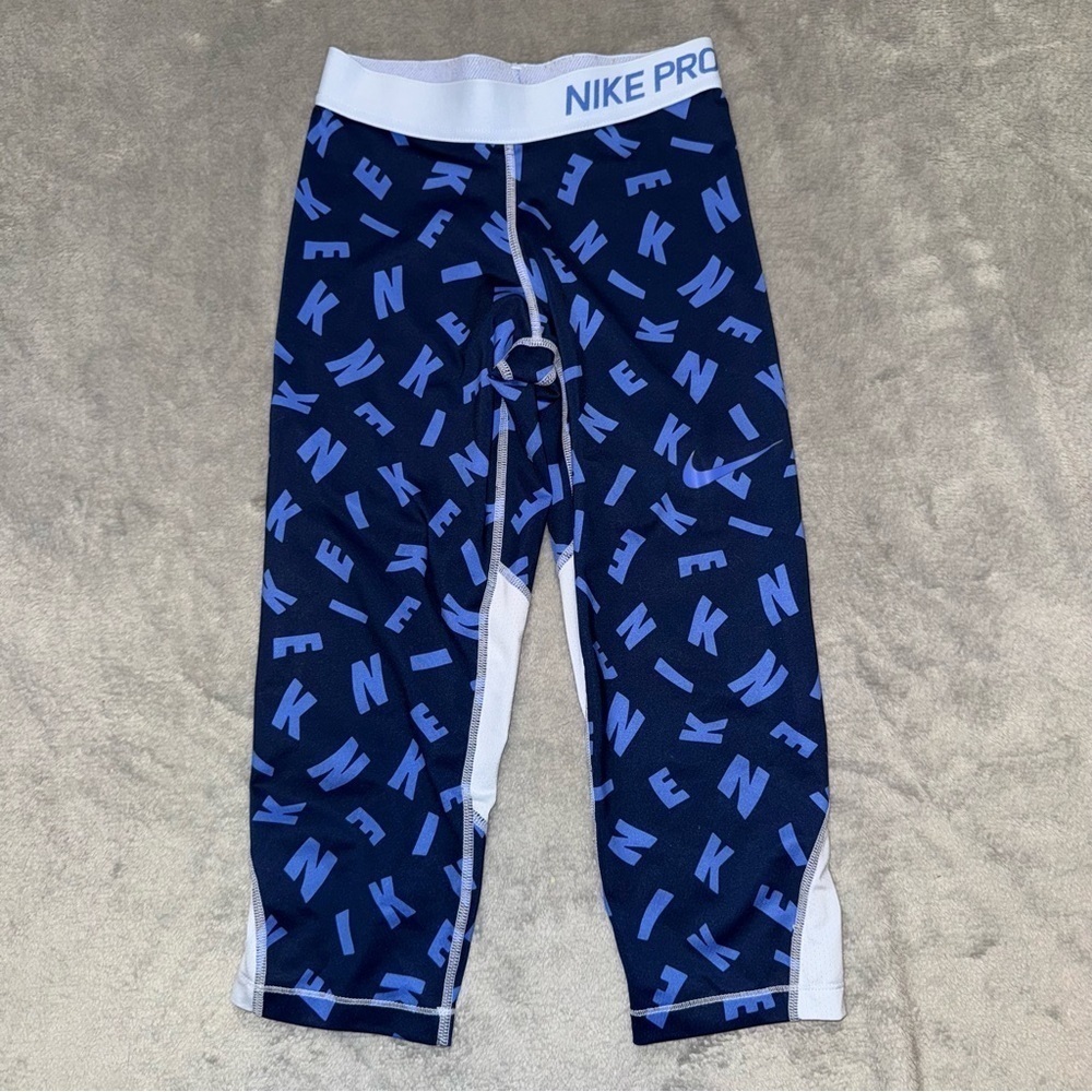 Nike Pro Blue and White Leggings Running Tights Girls Size Medium